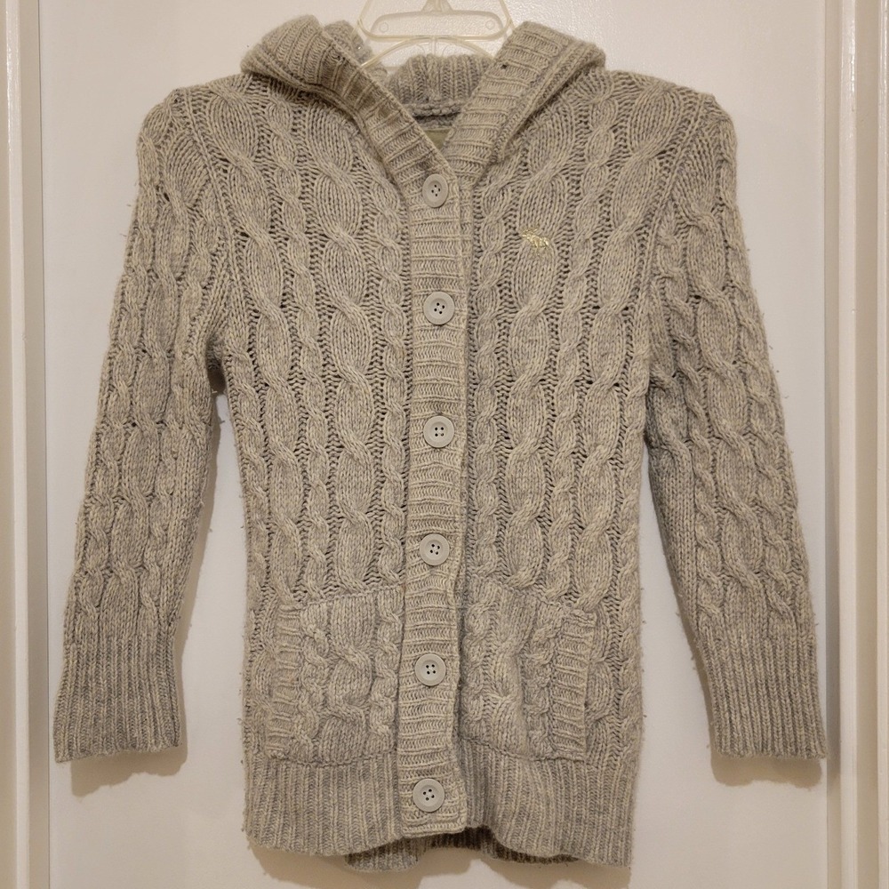 RARE Y2K Abercrombie & Fitch Gray Cable Knit Hooded Cardigan Bella Swan Twilight